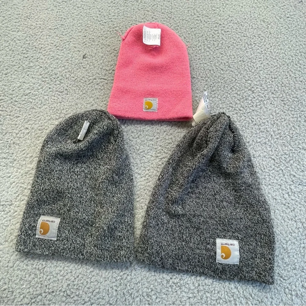 Carhartt beanies mens & Toddler Set of 3 grey pink comfy cozy workwear‎ outdoor